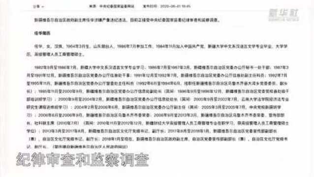 新疆维吾尔自治区政府副主席任华接受审查调查