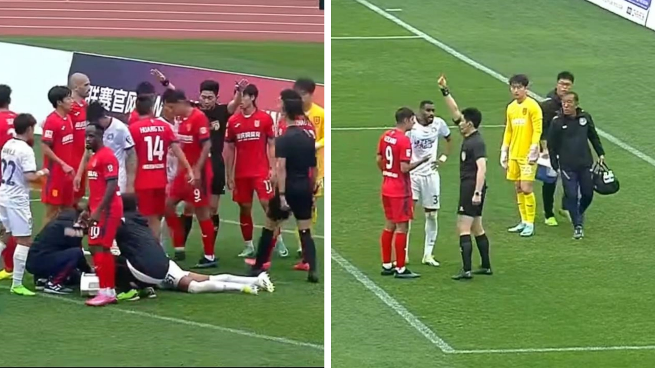 中甲赛场双方外援替队友出头起冲突,裁判双发红牌各打一百大板