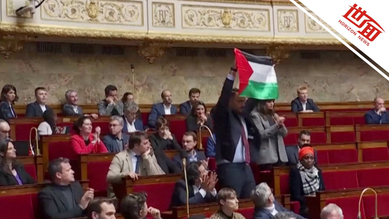 现场:法国一议员在国民议会中挥舞巴勒斯坦国旗被停职15天