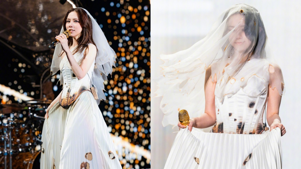 邓紫棋长沙演唱会限定版浪漫,身穿白色婚纱,和全场粉丝一起赏月