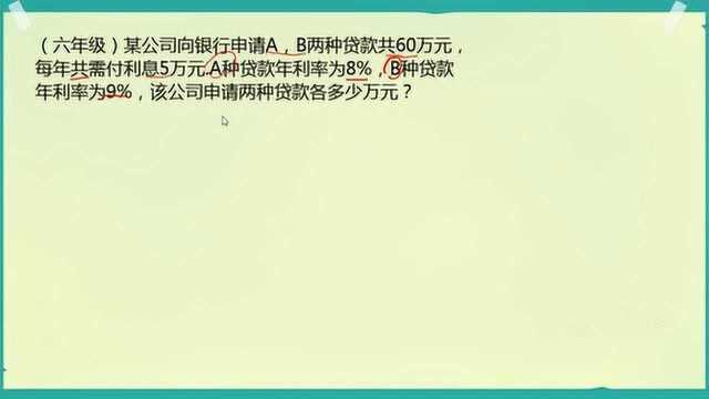 年利率为8%和9%两种贷款共60万元,利息为5万元,求各贷了多少