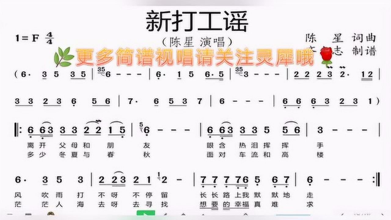 离开父母和朋友眼含热泪挥手陈星经典老歌新打工谣简谱版