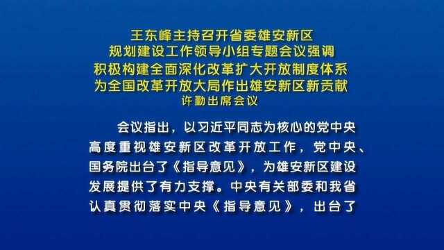 王东峰主持召开省委雄安新区规划建设工作领导小组专题会议