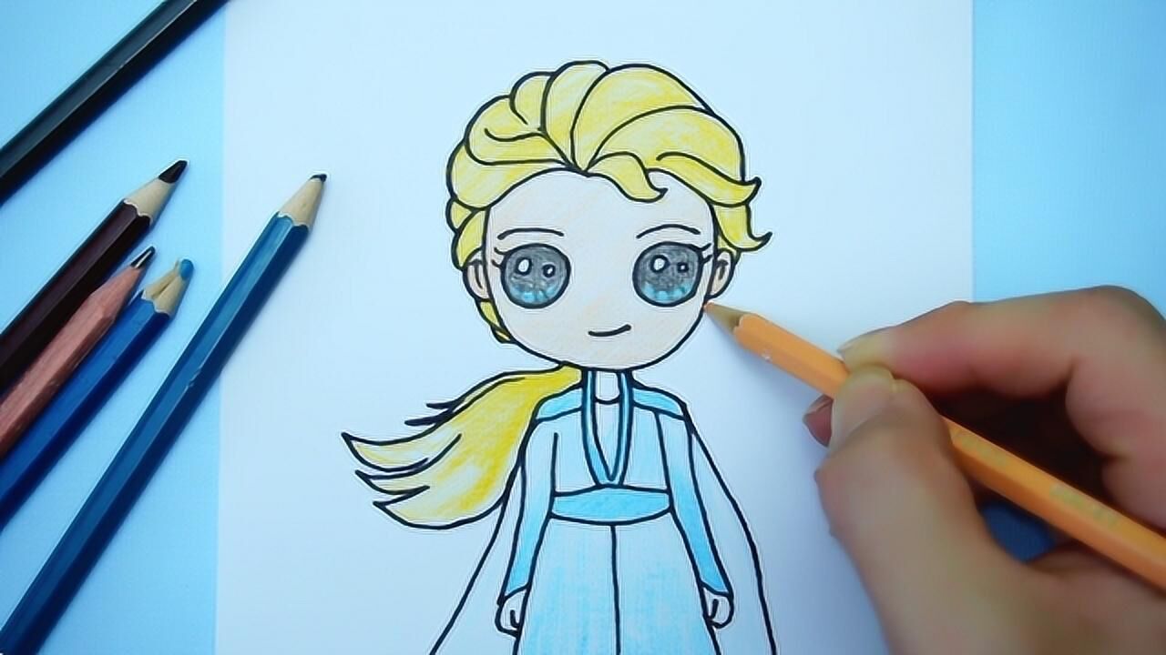 儿童创意简笔画:手绘迪士尼《冰雪奇缘》q版艾莎公主,可爱_高清1080p