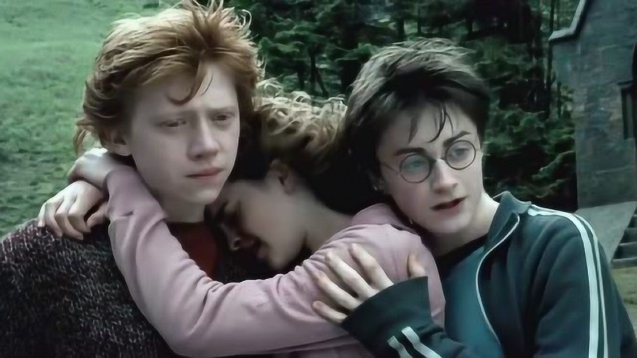 赫敏抱住了罗恩看到哈利波特的举动后不厚道的笑了