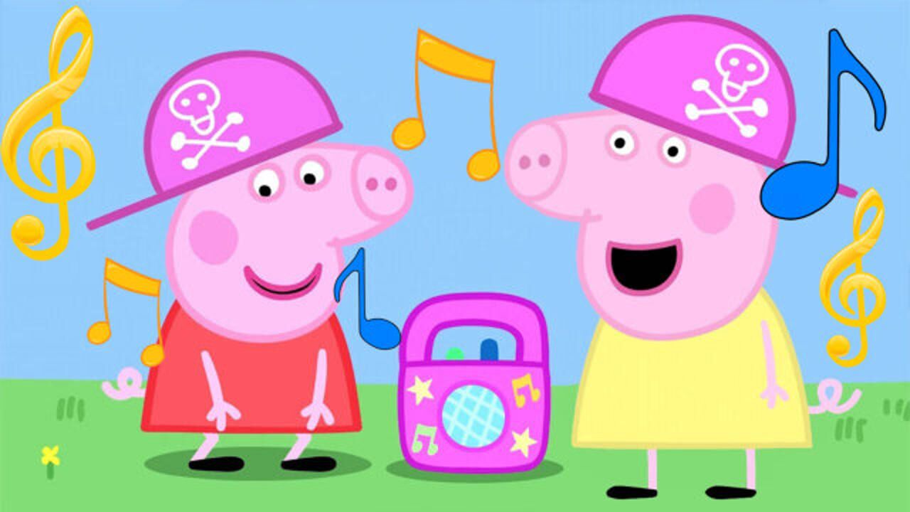 小猪佩奇和表姐一起随着音乐跳舞 简笔画