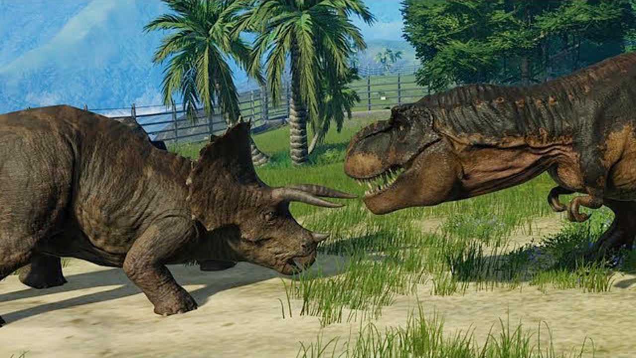 暴龙 vs 三角龙,,剑龙,剑角龙 ~(侏罗纪世界:进化)