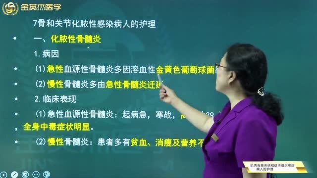 骨和关节化脓性感染的病人的护理应该注意哪些?导致化脓性骨髓炎的病因是它