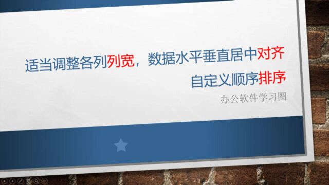 适当调整各列列宽,数据水平垂直居中对齐,自定义顺序排序