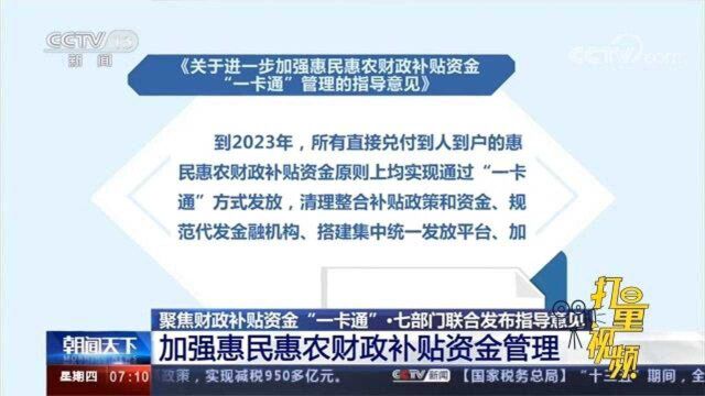 七部门发布指导意见:加强惠民惠农财政补贴资金管理