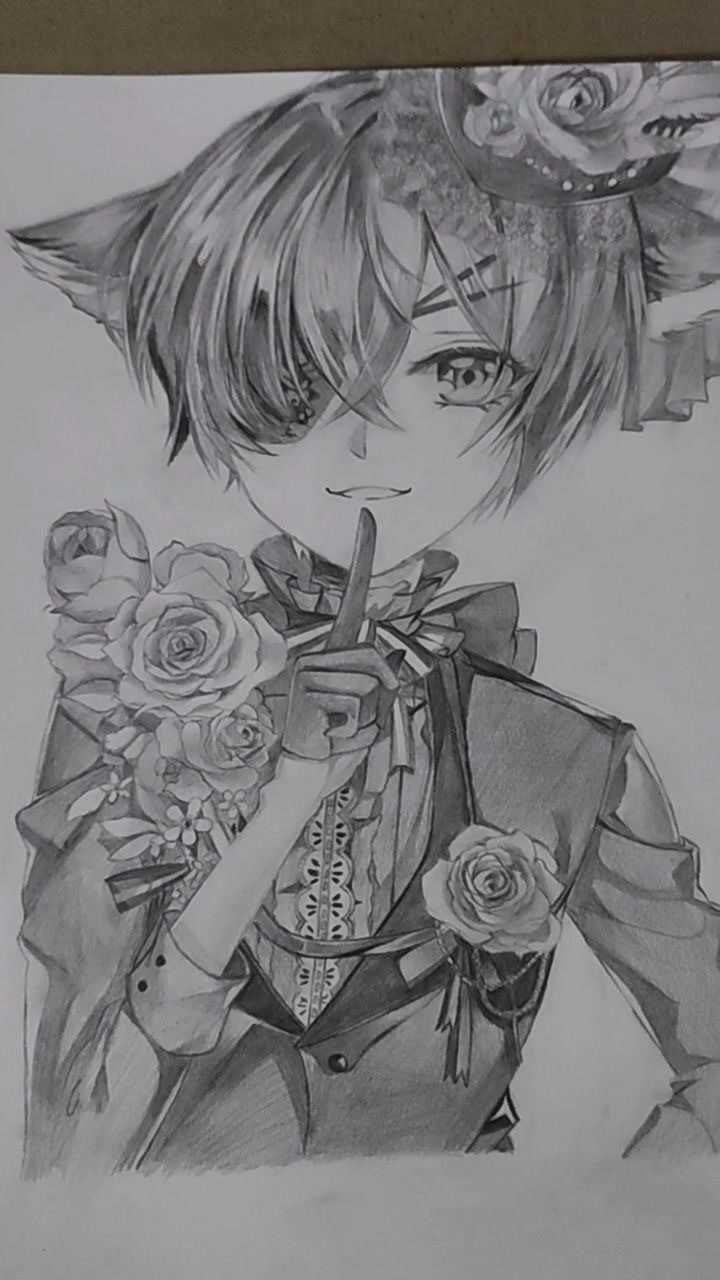 画了一张黑白的素描动漫人物