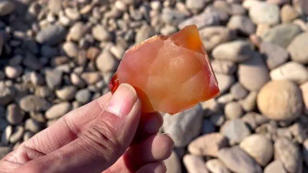自驾拒马河河道捡石头意外收获黄色纹理透光石头是不是玛瑙石