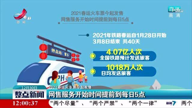 【2021春运火车票12月30日起发售】网售服务开始时间提前到每日5点