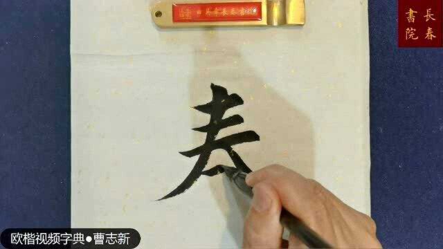 长春书院:奏,下有捺横扛肩,两捺下捺反写,田英章弟子曹志新书