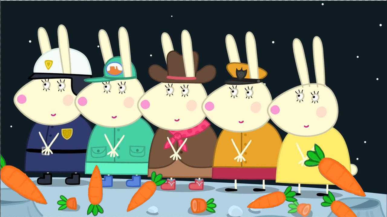 小猪佩奇去好莱坞看到了从事不同职业的兔小姐 简笔画