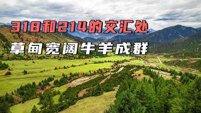 318线上最平缓的垭口,森林草原相依,层层云海下村庄依稀可见