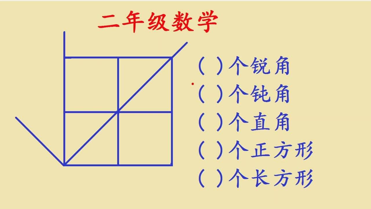 二年级数学,数锐角,钝角,直角,正方形,长方形的数量,有点难度_腾讯