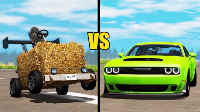 BeamNG:酸爽的老司机竞技画面,干草车vs标准汽车