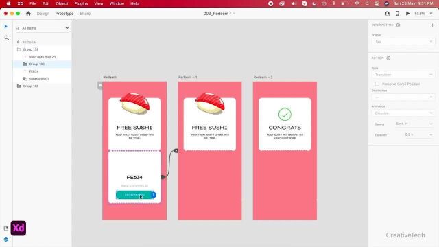 Adobe XD 自动动画制作优惠礼券兑换微交互效果