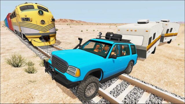 BeamNG:动力火车以200km/h冲向堵在铁轨上的卡车,画面够酸爽27