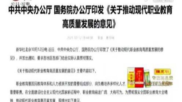 【中办国办印发《意见》】推动现代职业教育高质量发展