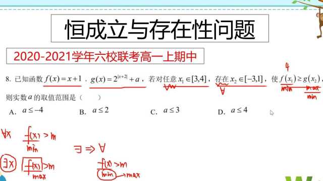 高一典例,恒成立与存在性问题,等价转化为最值问题