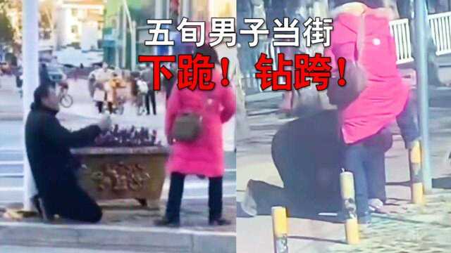 徐州50多岁男子在十字路口向女人下跪钻跨!女子的行为惹网友热议