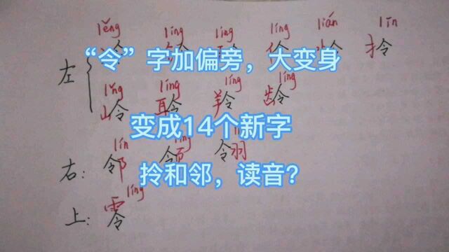 “令”字加偏旁,大变身,变成14个新字,拎和邻,读音?