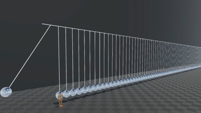 牛顿摆是什么?推动100个小球组成的牛顿摆,有趣的科学现象发生了