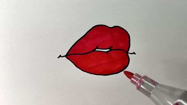 简笔画:画火红的嘴唇