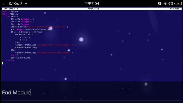 vb.net编程例子,6的阶乘等于720,变量类型命名使用多个关键字.