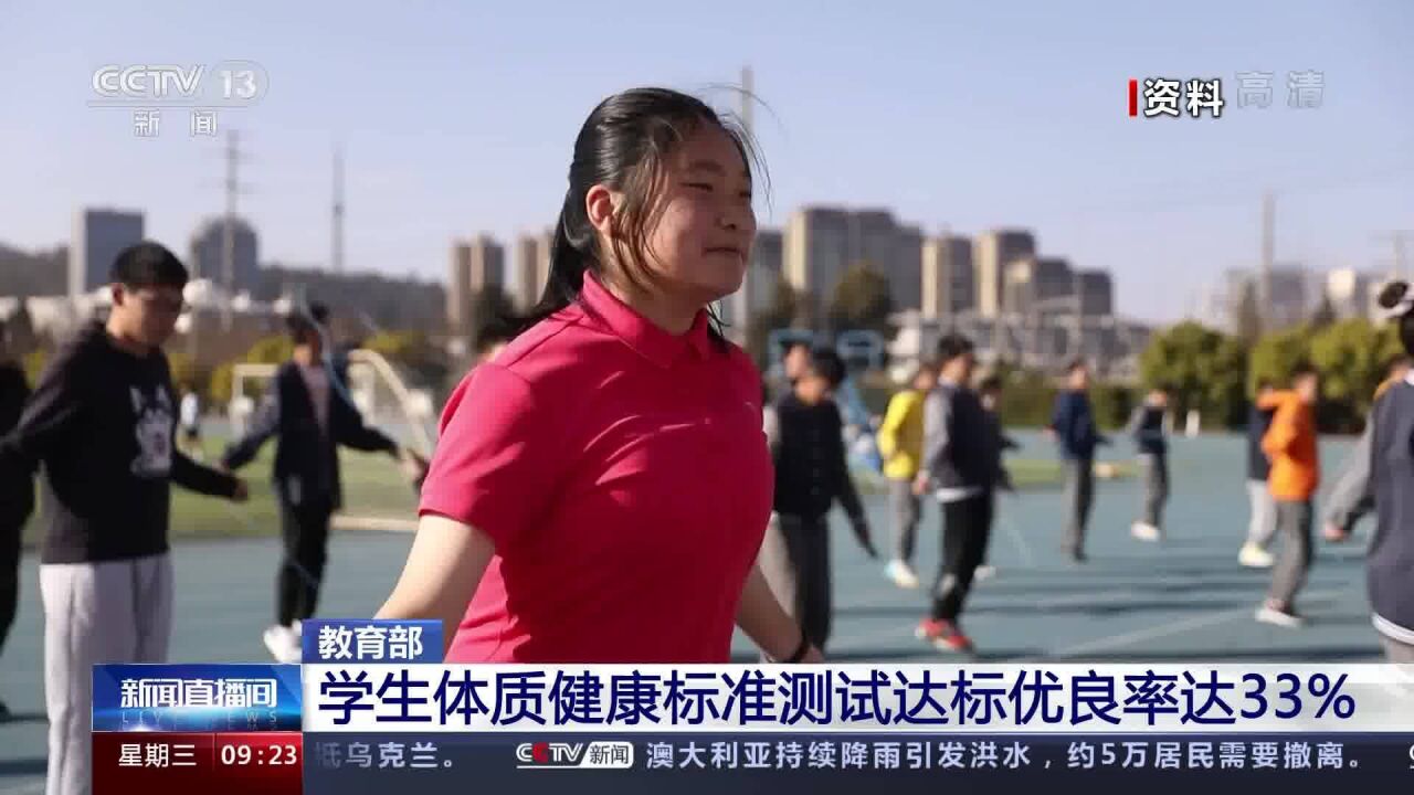 教育部：学生体质健康标准测试达标优良率达33%_高清