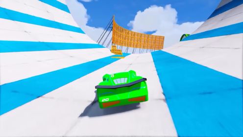 超级赛车动画系列：绿色小赛车挑战彩虹广场