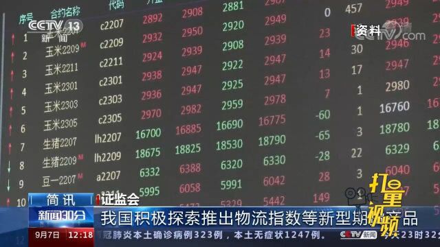 证监会:我国积极探索推出物流指数等新型期货产品