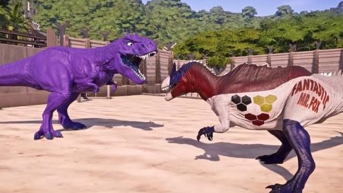 侏罗纪世界恐龙大作战游戏 进化超级棘龙对战闪电侠霸王龙