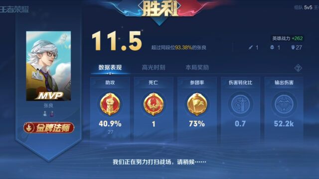 张良辅助MVP 11.5