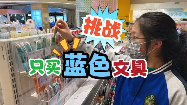 小鱼儿逛网红店KKV,挑战只买蓝色文具,看看她挑了啥?