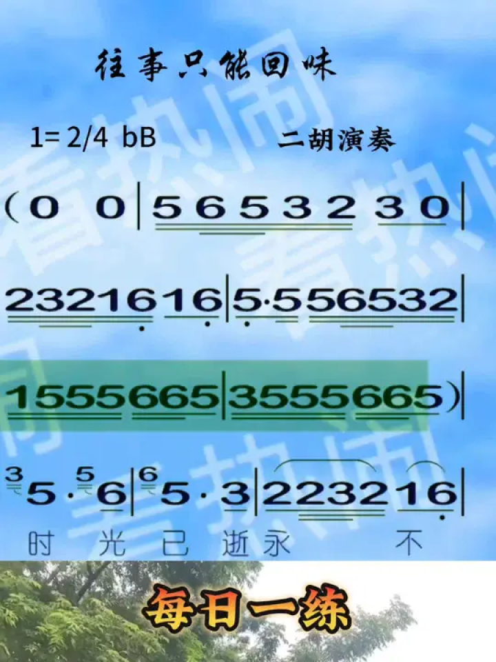 往事只能回味#经典老歌 #动态曲谱 #乐器演奏 #二胡演奏