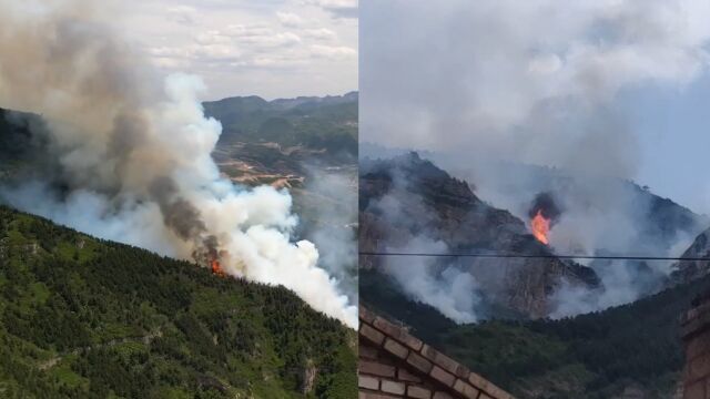 山西恒山发生火灾,山间可见明火 景区办公室:游客已疏散 正在扑救