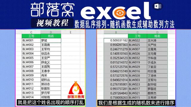 excel数据乱序排列视频:随机函数生成辅助数列方法