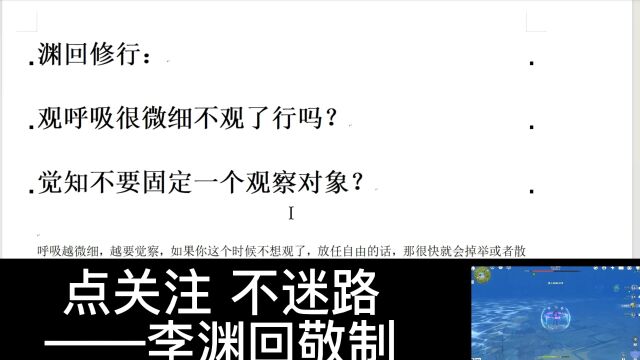 渊回修行:观呼吸很微细不观了行吗?觉知不要固定一个观察对象?