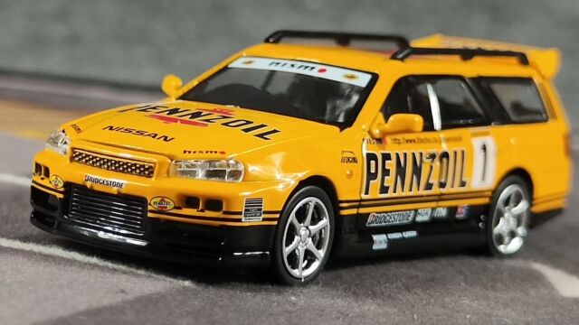 拓意 POPRACE 1/64 合金车模 Stagea R34PENNZOIL黄