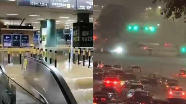 现场!深圳暴雨:地铁站遭积水倒灌 楼梯成“瀑布”,电动车被冲走