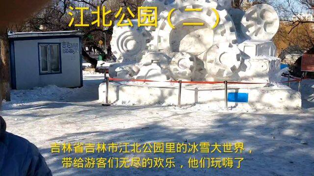 吉林省吉林市江北公园冰雪世界,带给游客无尽的欢乐,他们玩嗨了