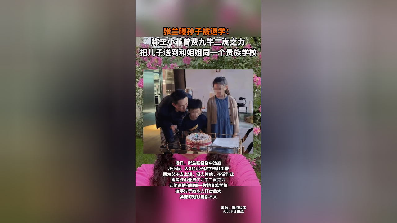 张兰曝孙子被退学:称王小菲曾费九牛二虎之力把儿子送到和姐姐同一个