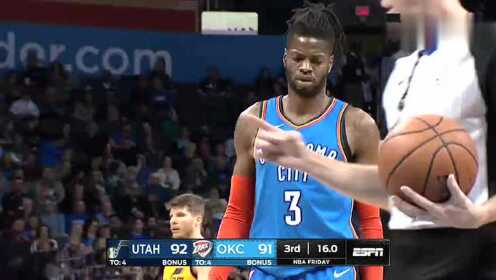 《NBA全场回放》【原声回放】爵士vs雷霆第3节 米切尔漂移打板压哨