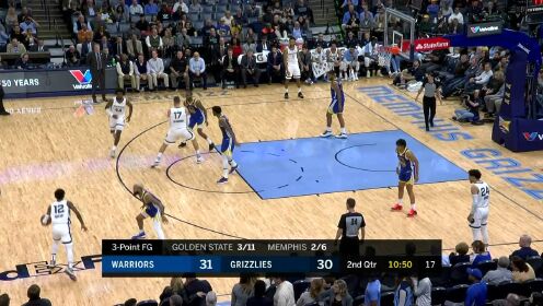 《NBA全场回放》【原声回放】勇士vs灰熊第2节 考利斯坦抢断快攻战斧劈扣