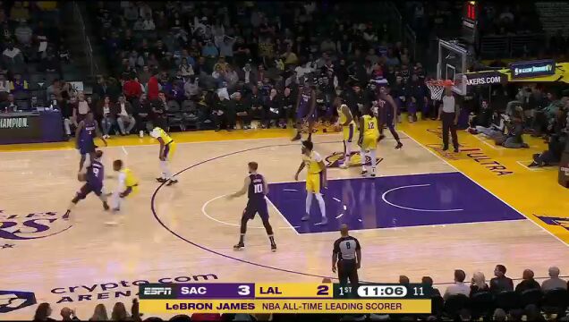 NBA常规赛：国王vs湖人第1节英文原声回放