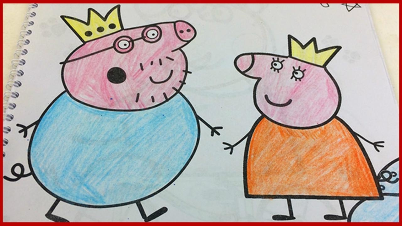 小猪佩奇帮猪妈妈猪爸爸水彩画涂鸦涂颜色