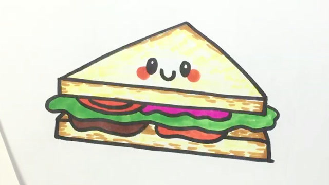 英语简笔画日记:你喜欢吃三明治sandwich吗?边学英语边画画